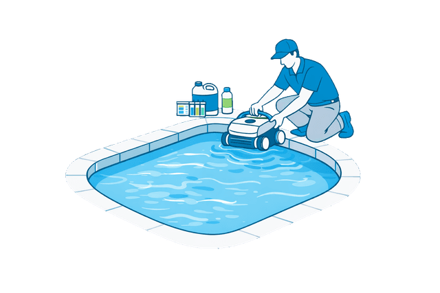 Technician deploying pool robot